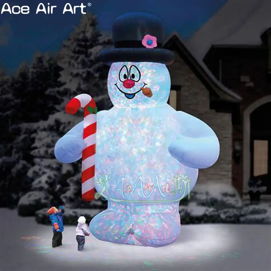 

giant lighted inflatable Christmas snowman,colorful led snowman with candy cane Christmas festival decoration for yard