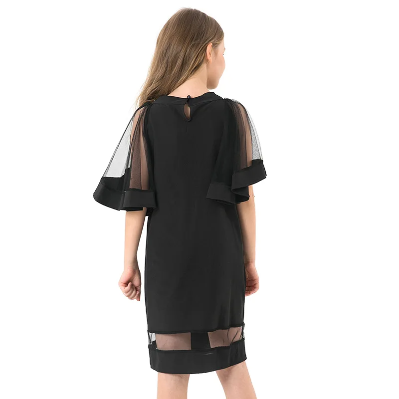 Girls Black Elegant Dress Kids Clothing 2019 Spring Teen Fashion Sleeve Chiffon A Line Casual Dresses for 8 10 12 Years Teenager | Детская