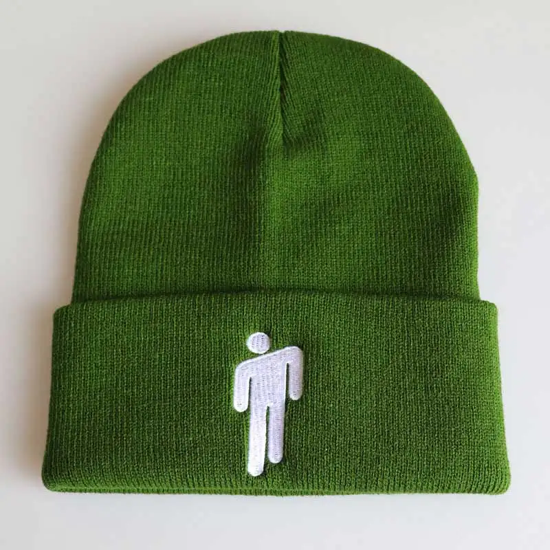 Army green Billie Eilish, шапки Skullies Beanies для женщин и мужчин, вязаная шапка, повседневная шапка в стиле хип-хоп, зимняя шапка, одноцветная шапка унисекс, Прямая поставка - Цвет: Army green