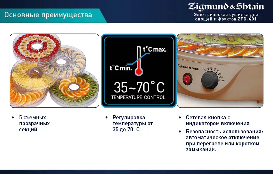Сушилка для овощей и фруктов Zigmund& Shtain ZFD-401