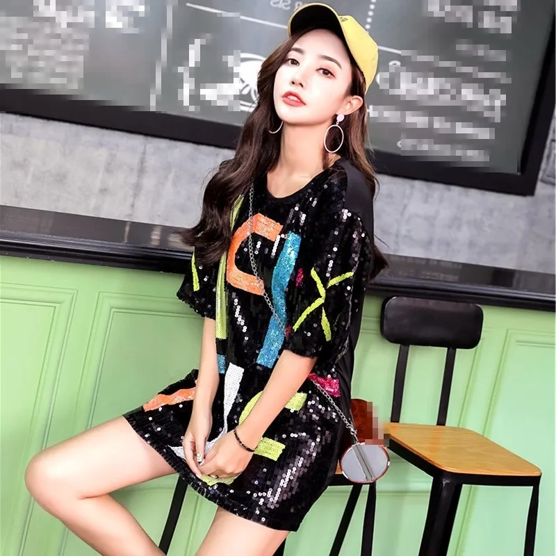 CHICEVER платья с геометрическим принтом для женщин о образный вырез половина рукава свободные пайетками