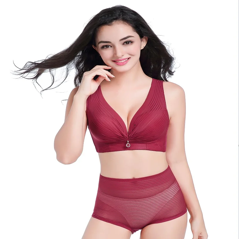 Wine red Fat MM200 Jin большой комплект нижнего белья с тонкими стальными кронштейнами, увеличивающий удобрение, супер большой бюстгальтер, двухрядный бюстгальтер с пуговицами - Цвет: Wine red