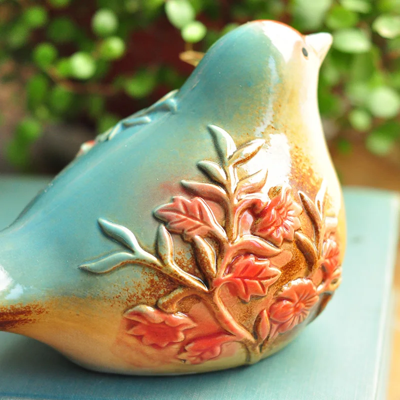 Набор из 2 декоративных керамических цветов многоцветные фигурки птиц животных