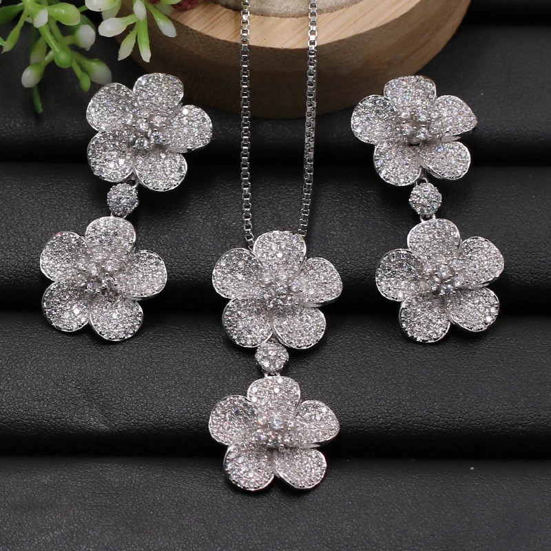 Lanyika Jewelry Set Graceful Wintersweets Micro Paved Cubic Zircon Necklace with Earrings for Girl Woman Engagement Best Gifts | Украшения