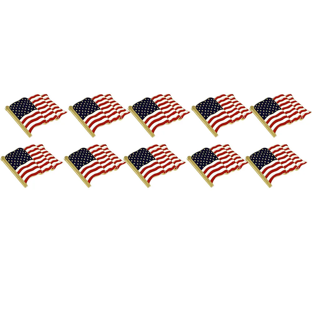10pcs 1-100 шт. значок на лацкан с американским флагом США, значок на шляпу, значок мини-броши на булавке, модные аксессуары в полоску со звездами, простой#010 - Окраска металла: 10pcs