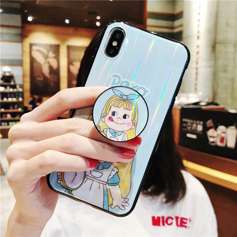 Глянцевый лазерный чехол для телефона с кольцом-держателем iPhone Xs 8 8Plus 7 7Plus 6 6Plus X
