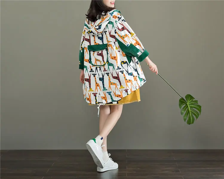XITAO толстовки тонкий Тренч для женщин однобортный принт Животных Карман дикий Джокер повседневное Корея Мода Элегантный WBB4301