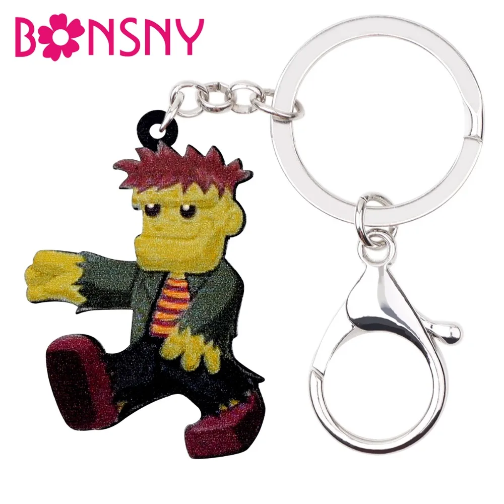 Bonsny акриловые брелки для ключей Хэллоуина в стиле аниме зомби мальчик кольца