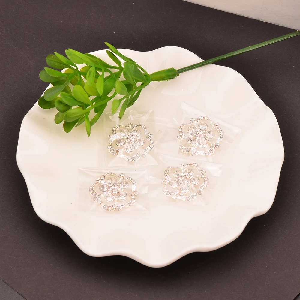 

Rhinestone Flower Button Embellishment Decoration Button Flat Back 20MM 100pcs/lot Silver Color