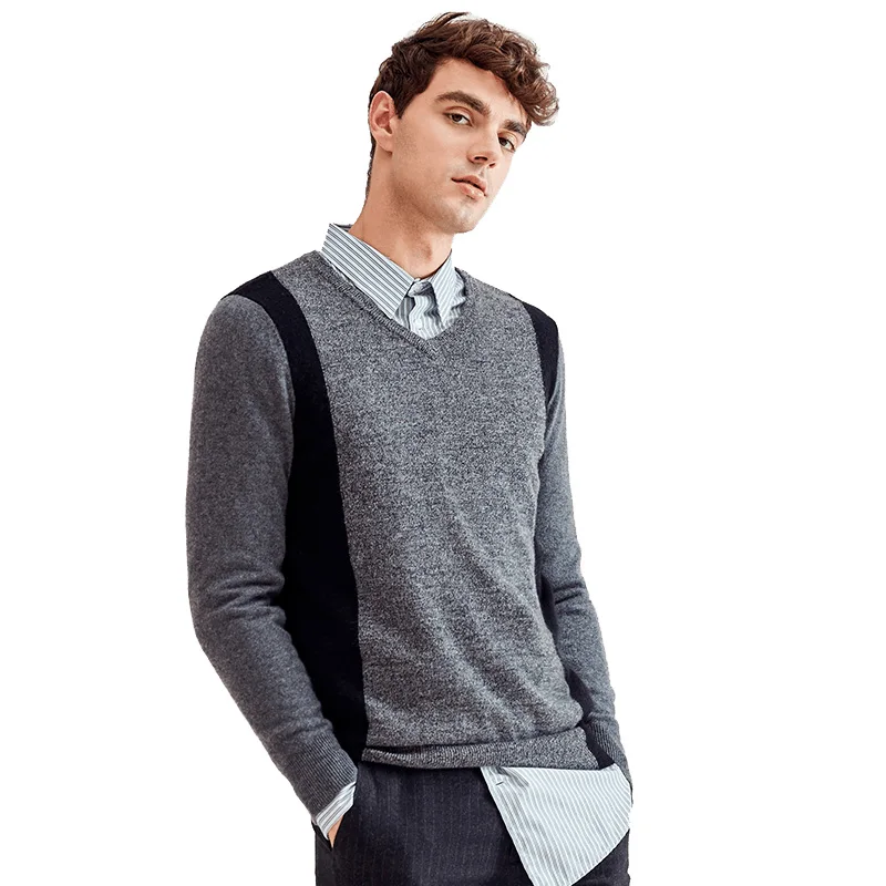 

ZHILI 2018 Autumn Winter Men's V-Neck Casual Cashmere Sweater