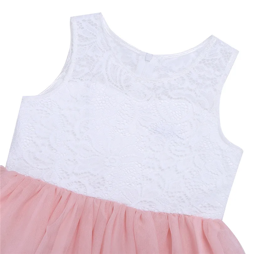 Кружевное многослойное платье с цветами для девочек без рукавов высокой талией