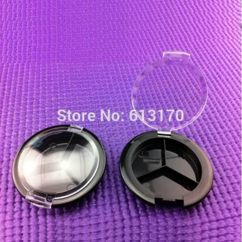 

3 Grids Empty Black eye shadow jars puff cake box Clear Cover compact powder jar with Aluminum pan nail art box sample jar