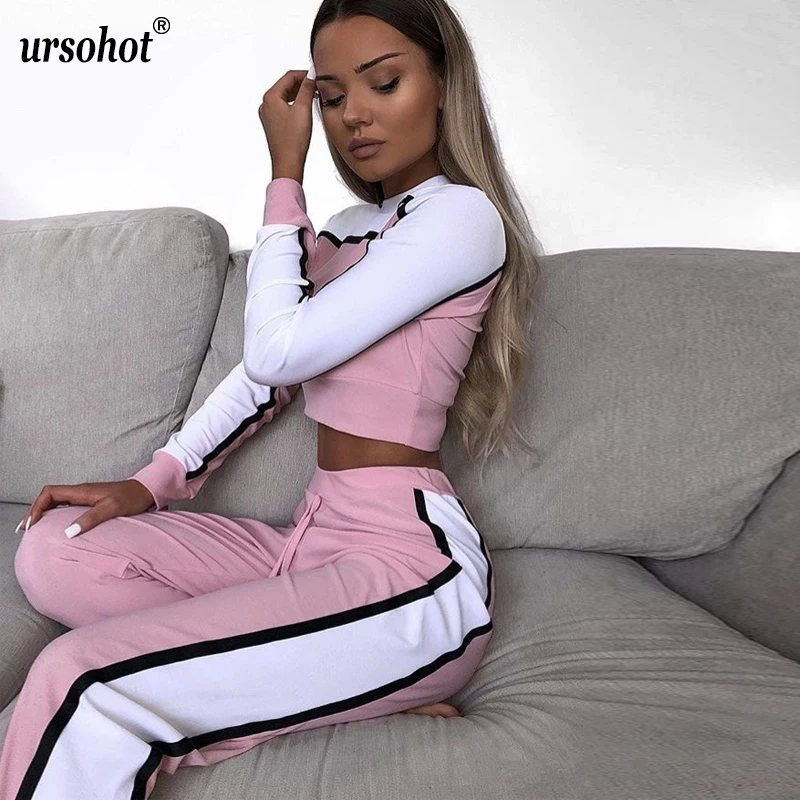 Ursohot/осенние женские спортивные костюмы повседневный короткий топ с длинными