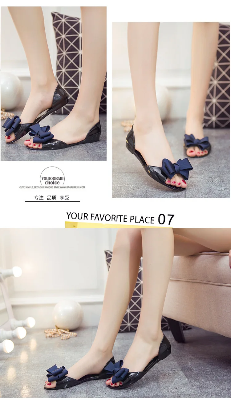 ZHENZHOU Sandals female flat bottom wild jelly shoes soft bottom plastic bow fish mouth shoes Korean women's shoes new