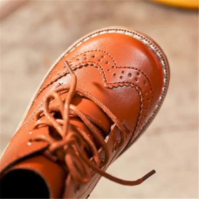 

Genuine leather Martin boots Children Motorcycle boots Boys Girls shoes Kids Flats Lace-Up Fashion Ankle Snow boots 018