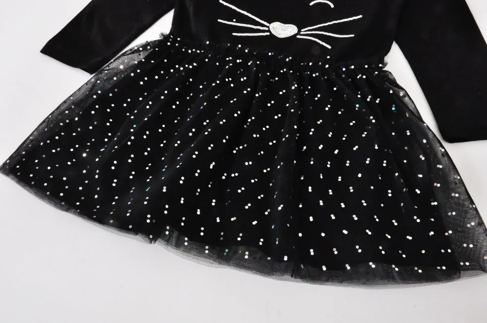 

Kids Dresses For Girls 2018 Autumn Winter New Style Cat Face Sequins Long Sleeve Dress Girls Children's Princess Dress