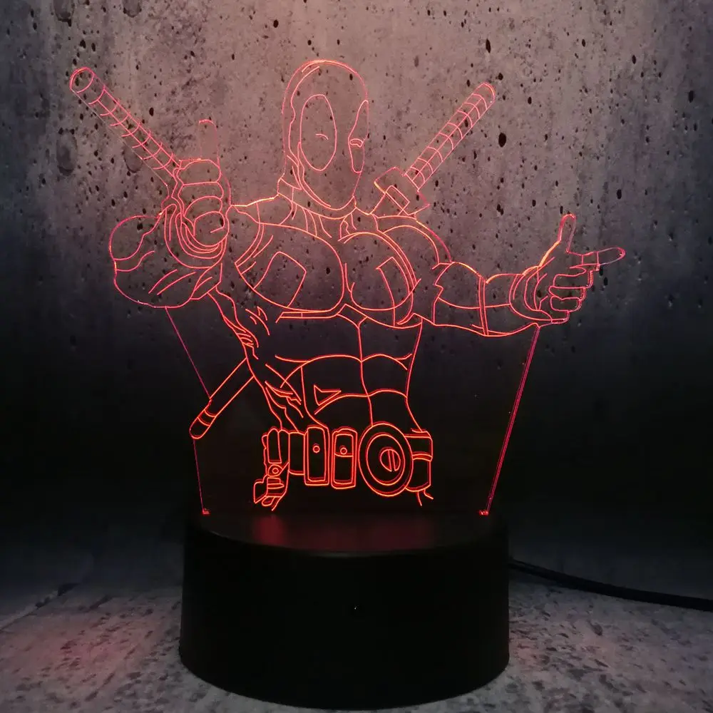 Новинка мультяшный Дэдпул 3D LED иллюзия настроение ночник светильник декор для