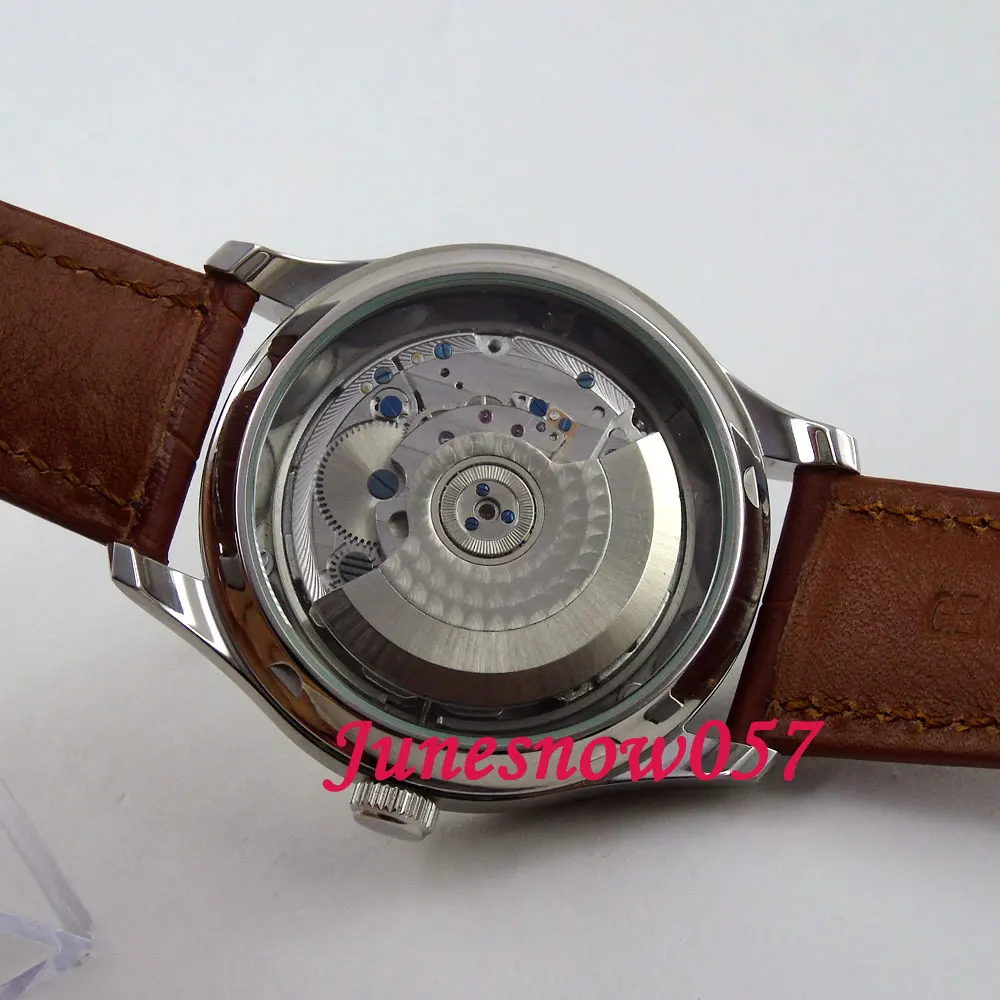 Мужские автоматические наручные часы Parnis водонепроницаемые коричневые с