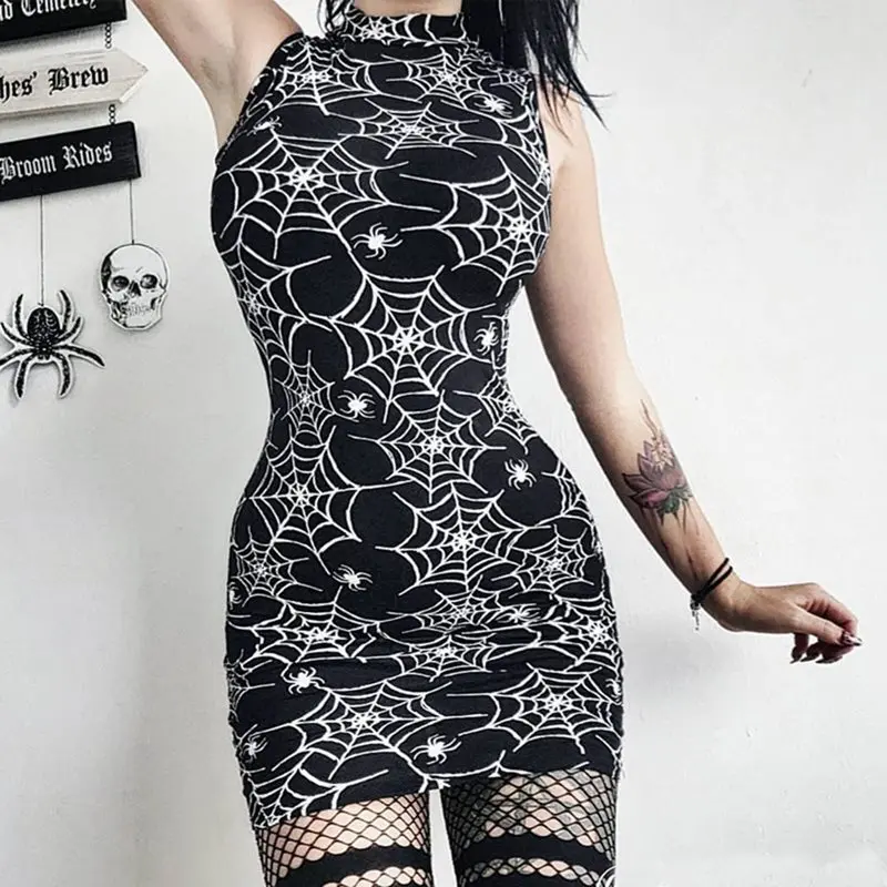 Летнее готическое Бандажное платье для женщин с принтом животных пауков без