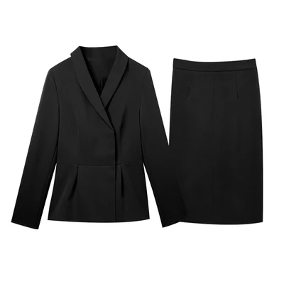 Fashion black suit skirt new high-end women's spring professional temperament waist V-neck + two-piece women |