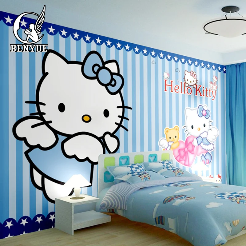 Размер на заказ детская комната hello Kitty мультфильм обои настенные водонепроницаемый девочка мальчик обои для детской спальни