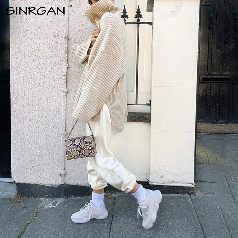 SINRGAN 2020 Winter Turtleneck streetwear Women Jumper Sweater Batwing Sleeve Knitted Loose Pullover | Женская одежда