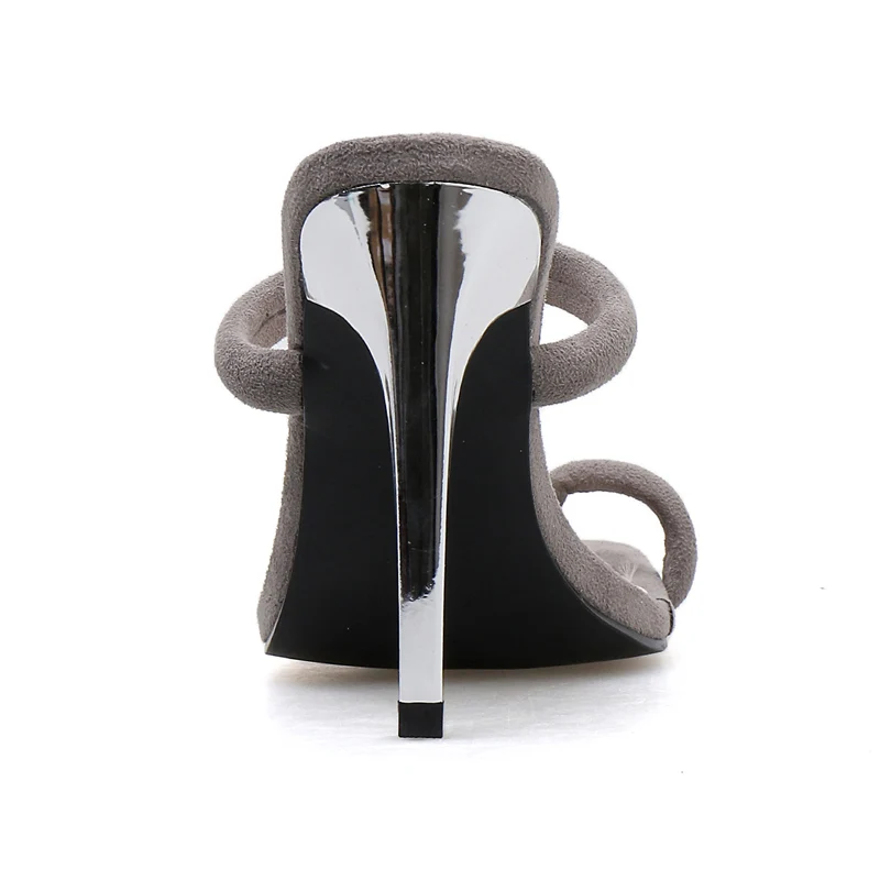 2019 г. летние женские туфли на высоком каблуке 10 см серые босоножки без застежек из