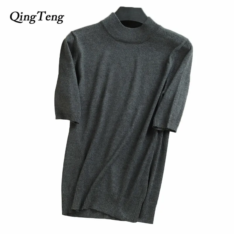 2017 Женский кашемировый вязаный пуловер с воротником-хомутом и коротким рукавом