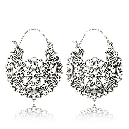5674-silver Tocona винтажные античные серебряные серьги-кольца в форме цветка лотоса с кристаллами, этническая резная серьга Brincos для женщин, ювелирные изделия - Окраска металла: 5674-silver
