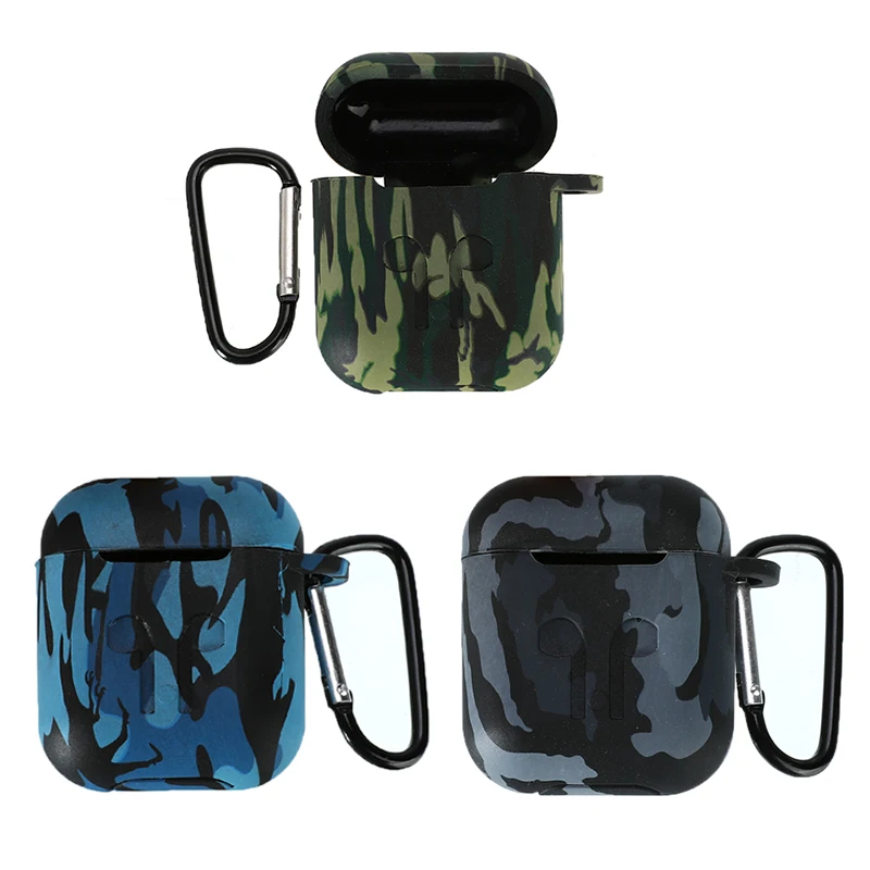 

Camouflage Earphone Case For Airpods Silicone Skin Case Shockproof Protector Cover With Carabiner For Apple Airpods Accessories