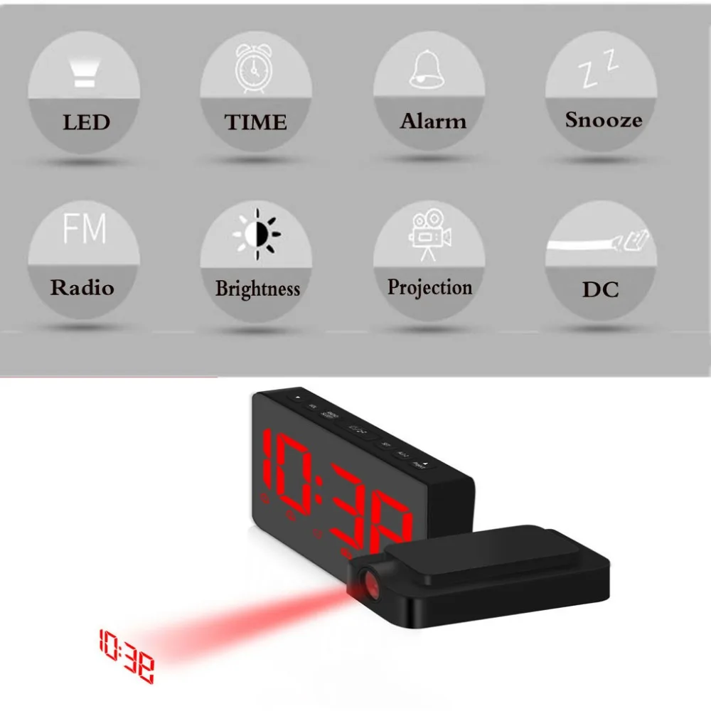 Alarm Clock ABS Radio Red Light FM Digital Novel Children Like Europe Projection Bedroom Rectangle Cool Home | Дом и сад