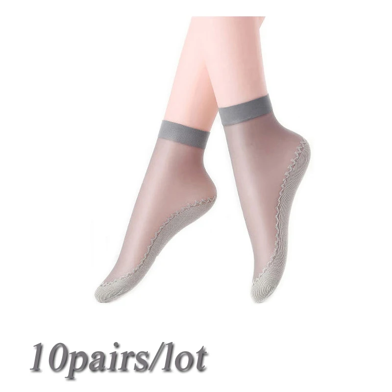 10 pairs gray 10 пар/лот, бархатные женские носки, хлопковая подошва, мягкая нескользящая подошва, впитывающие влагу, тонкие прозрачные носки# B - Цвет: 10 pairs gray