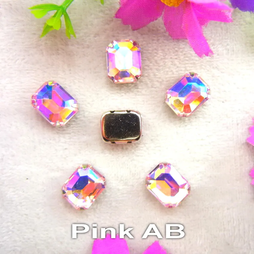 A15 Pink AB AB цвета серебряный коготь настройки 7 размеров прямоугольной формы стекло Кристалл пришить Стразы Бисер для одежды аксессуары отделка - Цвет: A15 Pink AB