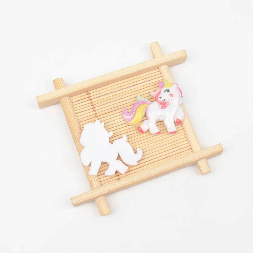 Unicorn IBOWS 10 шт./лот красочные блестящие bling единорог Радуга мультфильм животных смолы плоская спина, кабошон художественная поставка украшения Шарм ремесла - Цвет: Unicorn