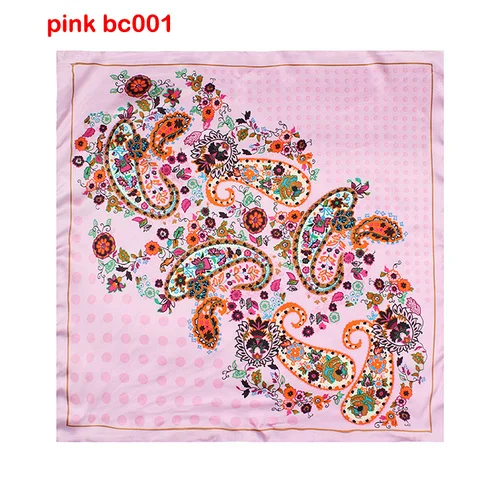 Головной платок Шелковый женский шейный с рисунком квадратный розовый 60 см
