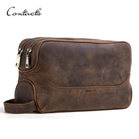 contacts crazy horse cow leather cosmetic bag for men travel toiletry bag large capacity wash bags mans make up bags organizer