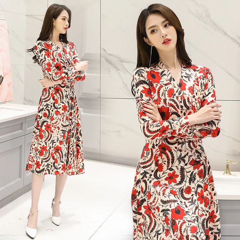 Женское вечернее платье с принтом 2018 популярное сексуальное до середины икры