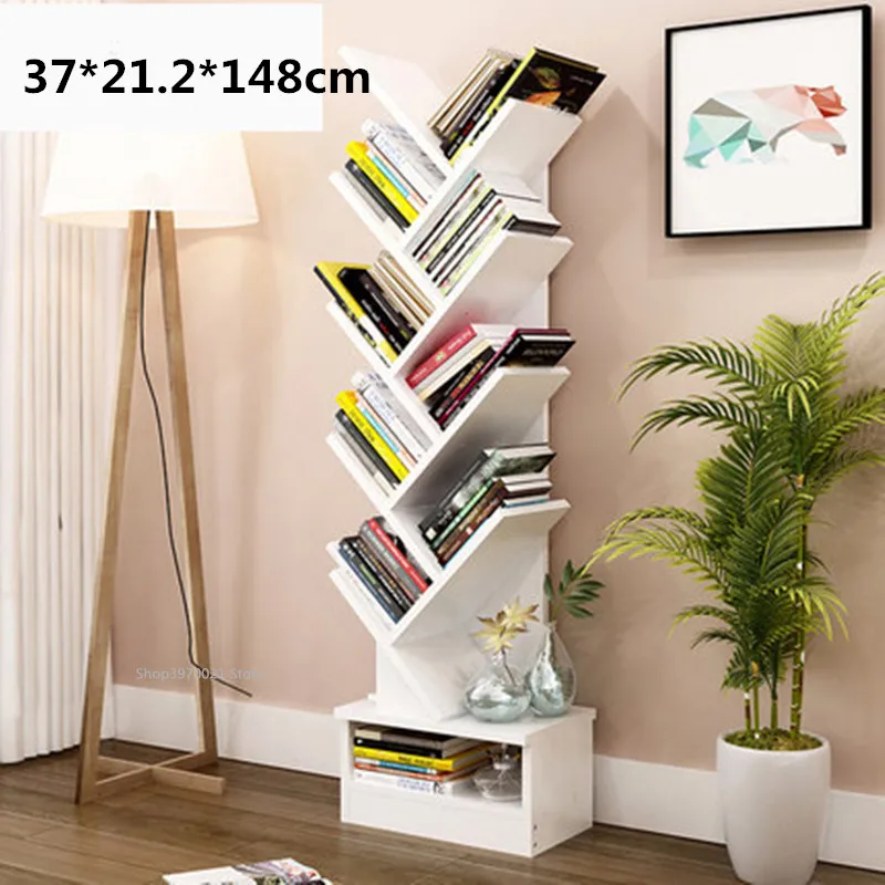 Modern 5-9-Tier Office Bookcase Wood Bookshelf Tree Storage Shelf Floor Standing Bookcase Organizer for Living Room