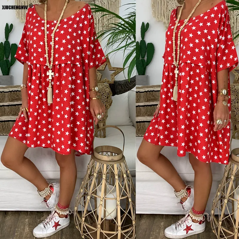 Летнее женское платье 2019 винтажное пикантное богемное пляжное туника в горошек