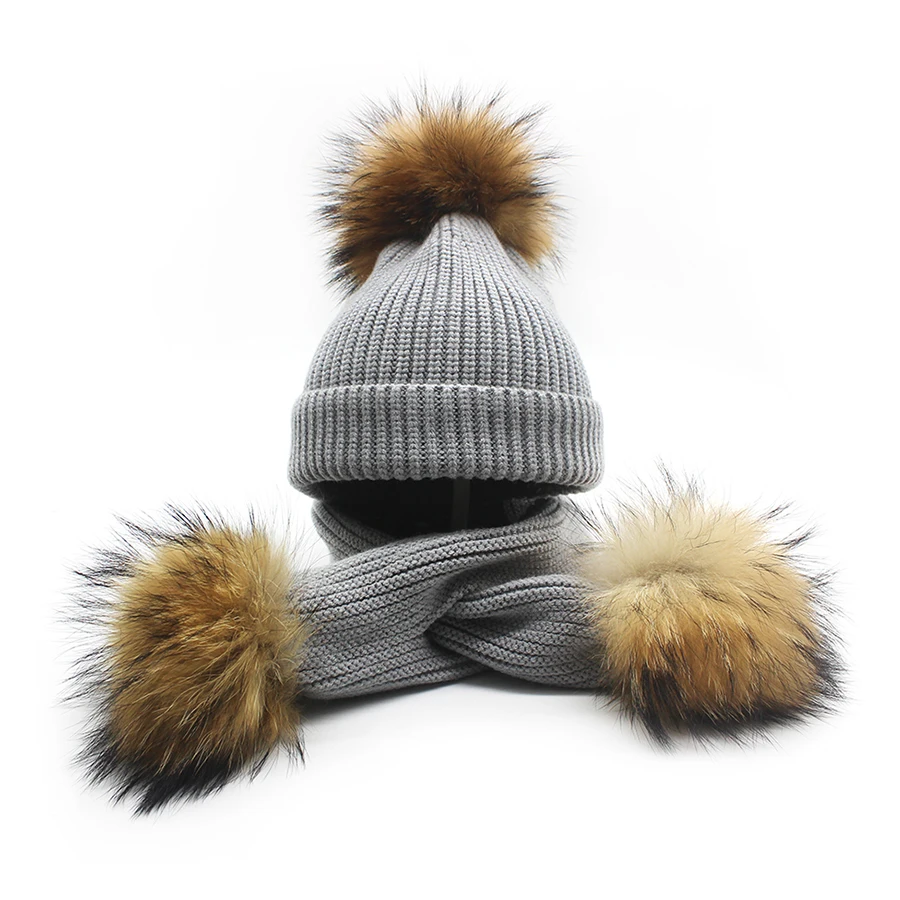 Фото New Winter Baby Girls Boy Real Raccoon Knitted Hat Scarf Set With Fur Pompom Ball Caps Children Hats Kids Warm Beanie Suits New Winter Baby Girls Boy Real Raccoon Knitted Hat Scarf Set With Fur Pompom Ball Caps Children Hats Kids Warm Beanie Suits