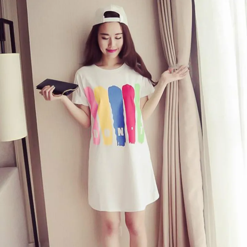New Women Casual Summer Basic O-neck Print Dress Clothes Mini Dresses Short sleeve