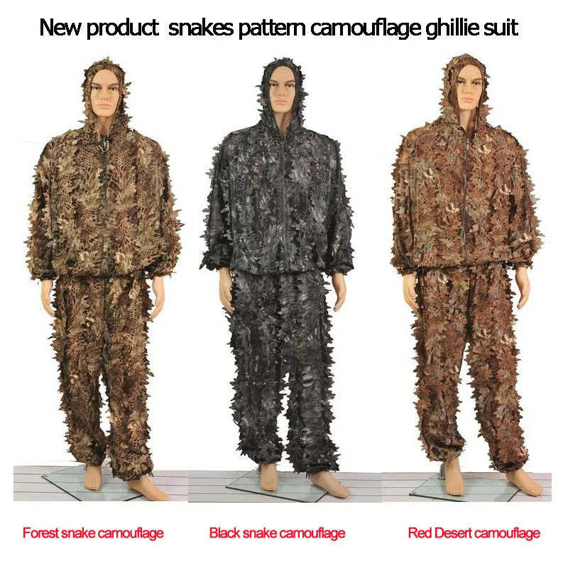 Новые три вида змей питон Узор Камуфляж ghillie костюм лазерная резка быстросохнущая охотничья одежда подходит для лета и осени