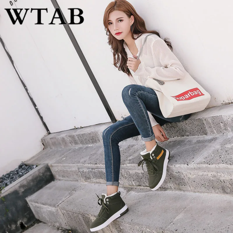 WTAB 2018 women boots warm autumn and winter shoes woman pu lace up plush Snow Boots casual female Slip ladies femme | Обувь