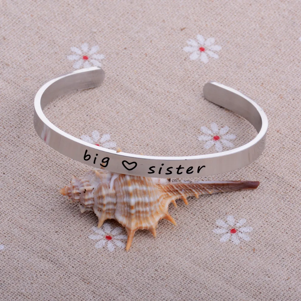 Большая сестра Sis открытый манжета браслет из нержавеющей стали Семья Любовь