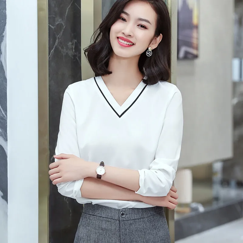 Naviu в Корейском стиле Стиль блузки женские 2019 Blusa Feminina Мода V образным вырезом