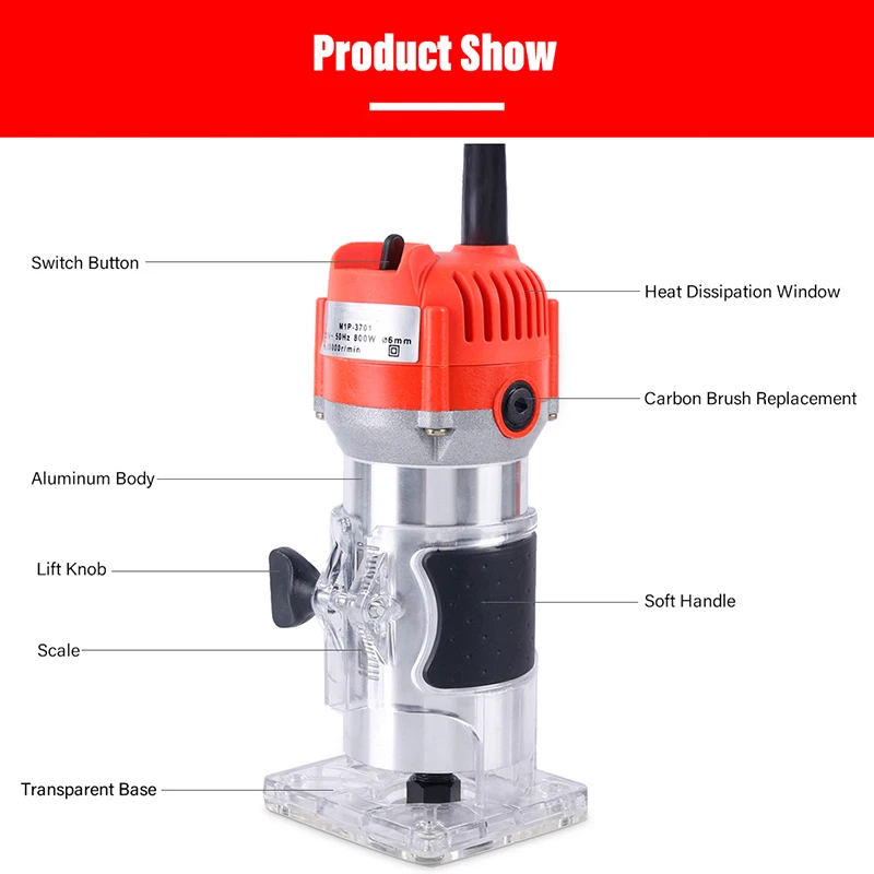 220V 800W 30000Rp Woodworking Electric Trimmer Wood Milling Engraving Slotting Trimming Machine Hand Carving Router(Eu Pl | Инструменты