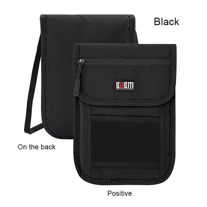 Black BUBM унисекс дорожный шейный чехол-кошелек с блокировкой RFID, чехол для паспорта с держателем кредитной карты, чтобы сохранить ваши наличные и документы в безопасности - Цвет: Black