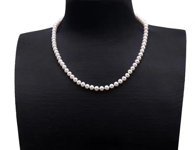 

Women Jewelry natural pearl 6x7mm white pearl 925 silver clasp necklace Natural freshwater pearl gift 17'' 43cm