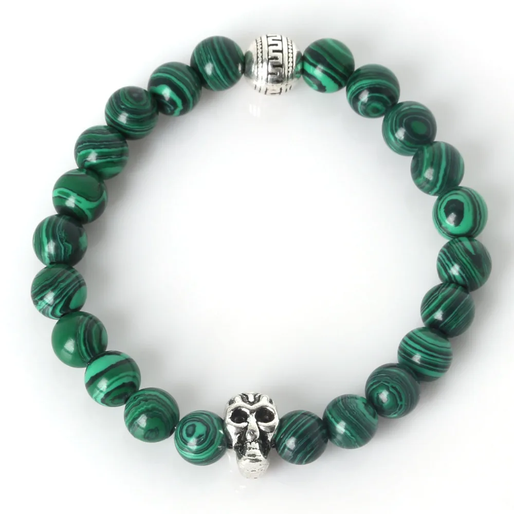 Высокое качество 8 мм тигровый глаз череп из природного камня бусины браслеты