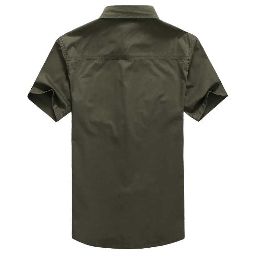 Мужская рубашка карго в военном стиле с коротким рукавом цвета хаки/зеленый|shirt men